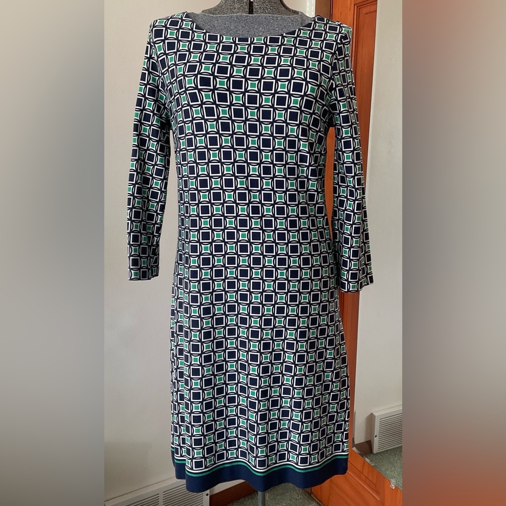 Talbots Mid Sleeve Geometric Pattern Shift Dress